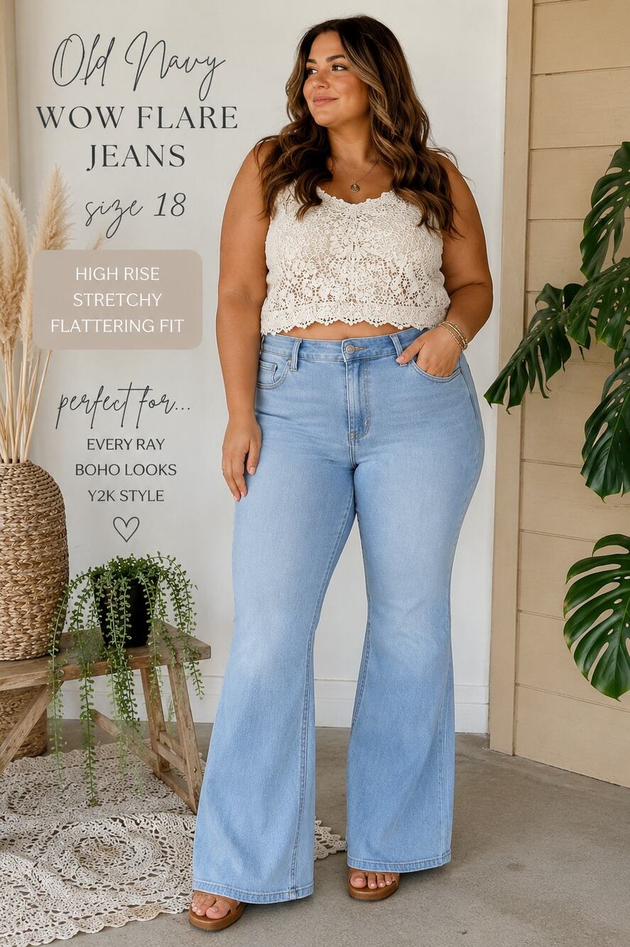 Old Navy WOW Flare Jeans Size 18 Light Wash High Rise Y2K Stretch Boho Cowgirl
